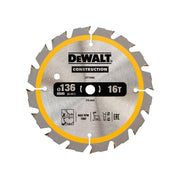 Dewalt Power Tools Cordless Construction Trim Saw Blade 136 x 10mm x 16T DeWALT Power Tools - RockBottom Northampton