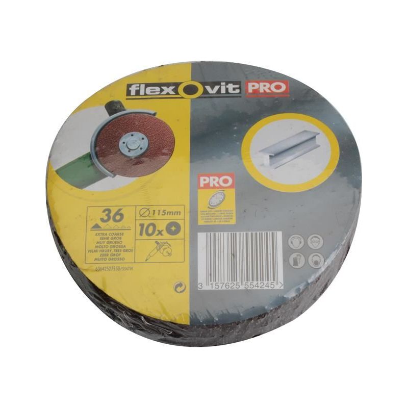 Flexovit Aluminium Oxide Fibre Disc 115mm Extra Coarse 36G (Pack 10) Flexovit - RockBottom Northampton