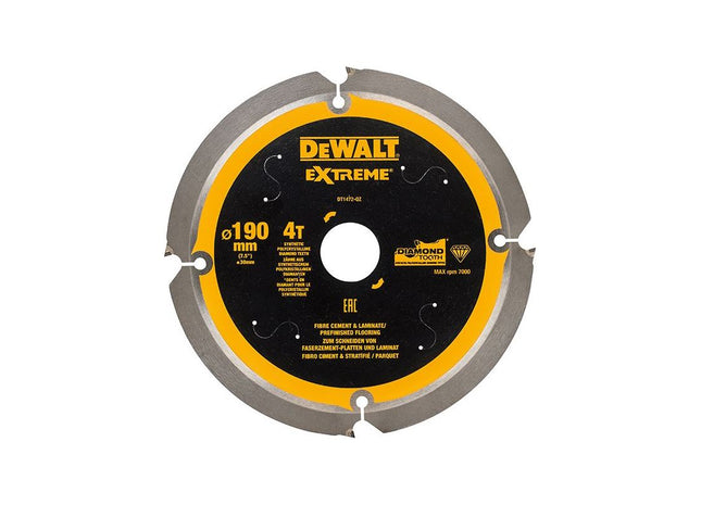Dewalt Power Tools Extreme PCD Fibre Cement Saw Blade 190 x 30mm x 4T DeWALT Power Tools - RockBottom Northampton