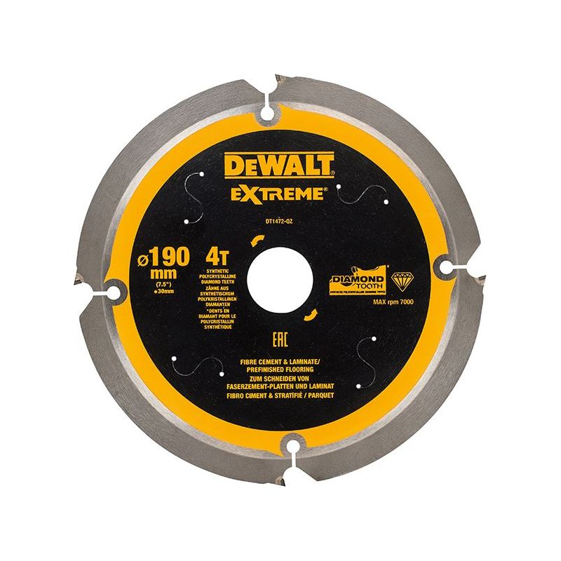 Dewalt Power Tools Extreme PCD Fibre Cement Saw Blade 190 x 30mm x 4T DeWALT Power Tools - RockBottom Northampton