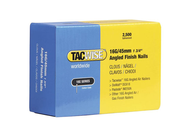 Tacwise 16G Angled Finish Nails 50mm for DC618K (Pack 2500) Tacwise - RockBottom Northampton