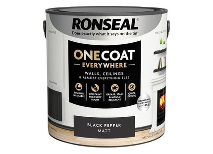 Ronseal One Coat Everywhere Interior Paint Black Pepper Matt 2.5 litre Ronseal - RockBottom Nothampton