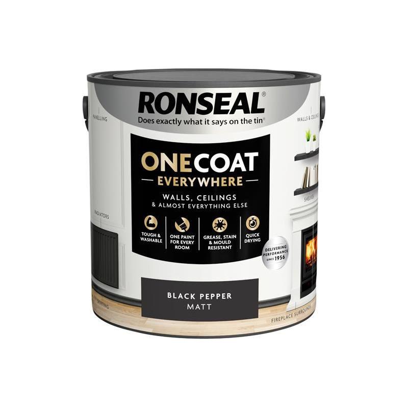 Ronseal One Coat Everywhere Interior Paint Black Pepper Matt 2.5 litre Ronseal - RockBottom Nothampton