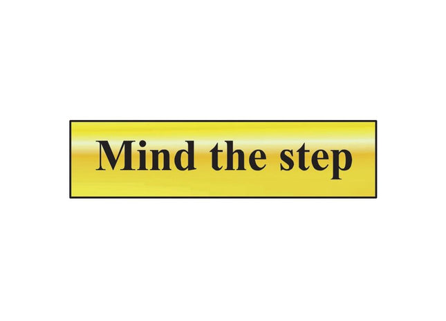 Scan Mind The Step - Polished Brass Effect 200 x 50mm Scan - RockBottom Nothampton