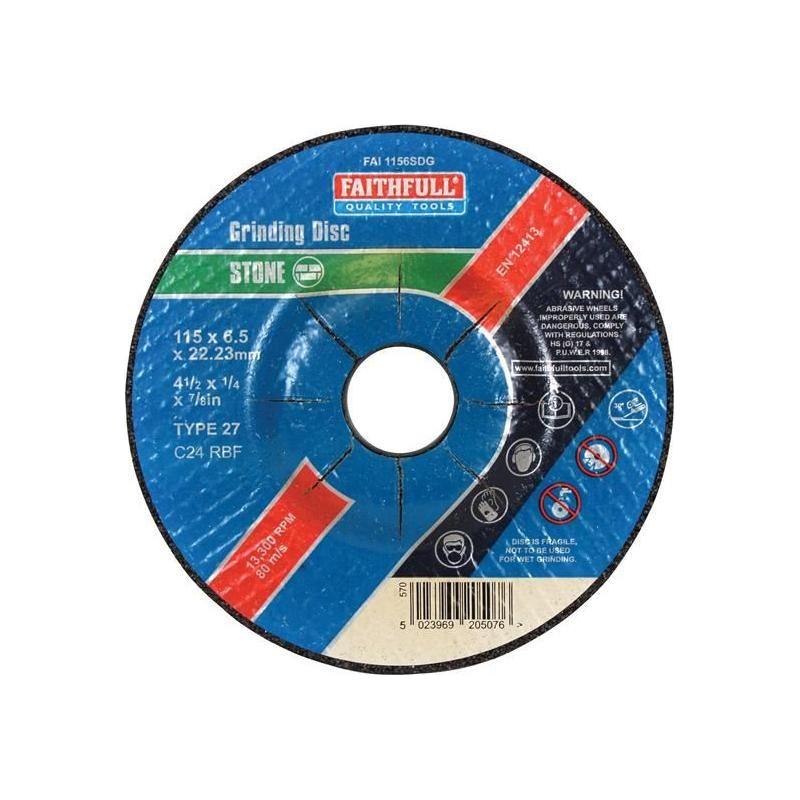 Faithfull Depressed Centre Stone Grinding Disc 115 x 6 x 22.23mm Faithfull - RockBottom Northampton
