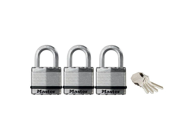 Master Lock Excell™ Laminated Steel 45mm Padlock - 24mm Shackle - Keyed Alike x 3 Master Lock - RockBottom Northampton