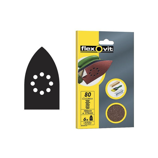 Flexovit Detail Hook & Loop Sanding Sheets 105x175mm Coarse 50G (Pack 6) Flexovit - RockBottom Northampton