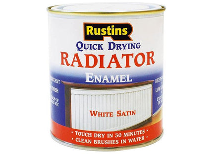 Rustins Quick Dry Radiator Enamel Paint Satin White 250ml Rustins - RockBottom Nothampton