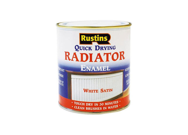 Rustins Quick Dry Radiator Enamel Paint Satin White 250ml Rustins - RockBottom Nothampton