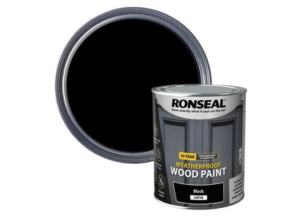 Ronseal 10 Year Weatherproof Wood Paint Black Satin 750ml Ronseal - RockBottom Nothampton