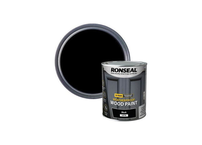 Ronseal 10 Year Weatherproof Wood Paint Black Satin 750ml Ronseal - RockBottom Nothampton