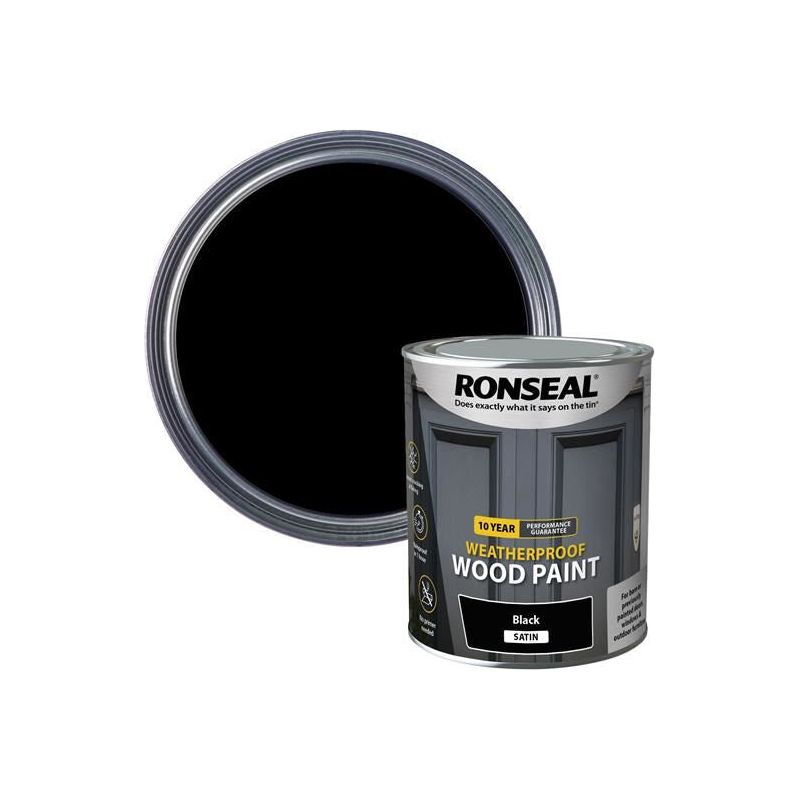Ronseal 10 Year Weatherproof Wood Paint Black Satin 750ml Ronseal - RockBottom Nothampton