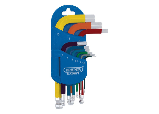 Draper Expert Metric Short Arm Ball End Hex Key Set, Colour Coded (9 Piece) Draper - Town Tools 