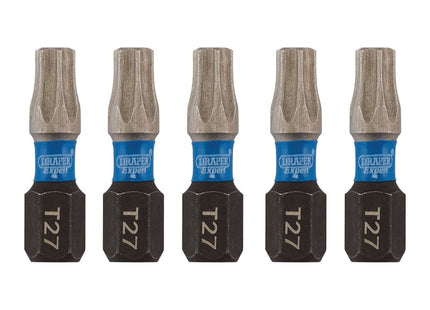 Draper Expert TX-STAR Impact Screwdriver Bits, T27 x 25mm, 1/4" Hex (Pack of 5) Draper - Town Tools 