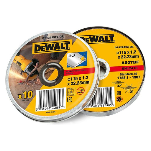 Dewalt Power Tools DT42335TZ Inox Metal/Stainless Cutting Disc 115 x 1.2 x 22.23mm (Tin of 10) DeWALT Power Tools - RockBottom Northampton