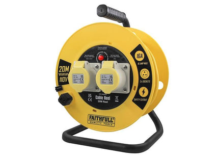 Faithfull Power Plus Open Cable Reel 110V 20m 16A 2 Socket (1.5mm Cable) Faithfull Power Plus - RockBottom Northampton