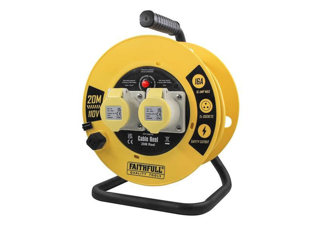 Faithfull Power Plus Open Cable Reel 110V 20m 16A 2 Socket (1.5mm Cable) Faithfull Power Plus - RockBottom Northampton