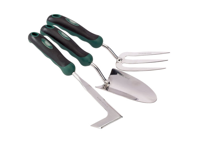 Draper Stainless Steel Heavy Duty Soft Grip Fork, Trowel and Weeder Set (3 Piece Draper - Town Tools 