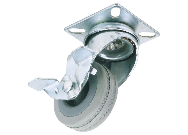 Draper Swivel Plate Fixing Rubber Castor with Brake, 50mm Diameter, S.W.L. 50kg Draper - Town Tools 