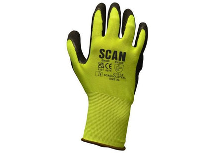 Scan Hi-Vis Yellow Foam Latex Coated Gloves - M (Size 8) Scan - RockBottom Nothampton