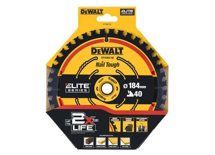 Dewalt Power Tools ELITE™ Series Framing Circular Saw Blade 184 x 16mm x 40T DeWALT Power Tools - RockBottom Northampton