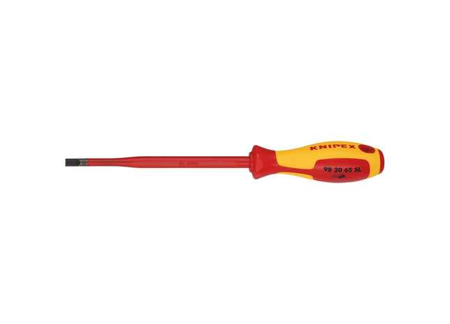 Draper Knipex 98 20 65 SL VDE Insulated Slotted Screwdriver, 6.5 x 150mm - Slim Draper - Town Tools