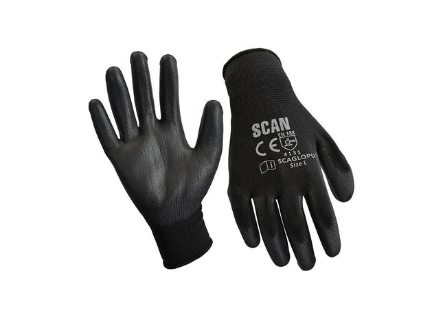 Scan Black PU Coated Gloves - XL (Size 10) (240 Pairs) Scan - RockBottom Nothampton