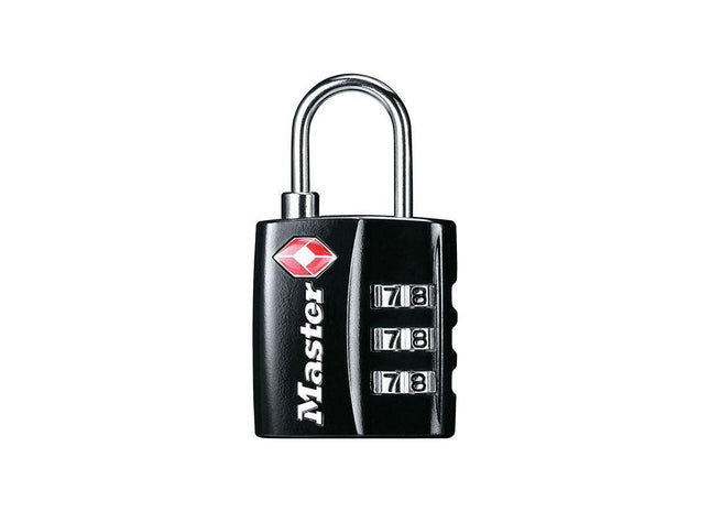 Master Lock TSA 3-Digit Combination Black Finish 30mm Padlock Master Lock - RockBottom Northampton