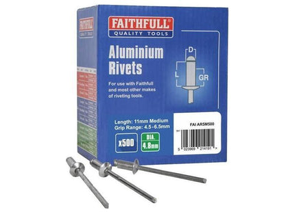 Faithfull Aluminium Rivets 4.8 x 11mm Medium Bulk Pack of 500 Faithfull - RockBottom Northampton