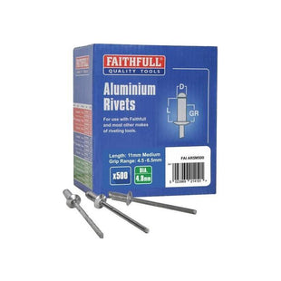Faithfull Aluminium Rivets 4.8 x 11mm Medium Bulk Pack of 500 Faithfull - RockBottom Northampton
