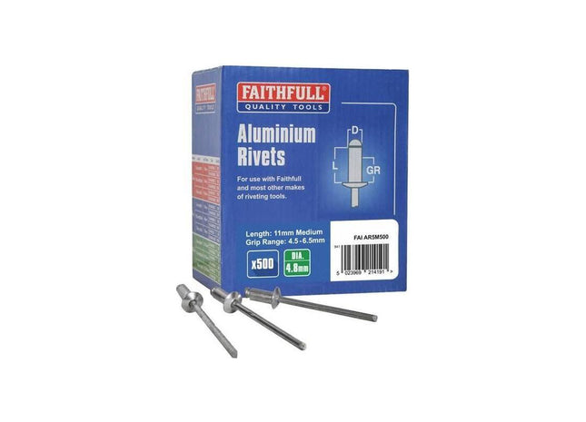 Faithfull Aluminium Rivets 4.8 x 11mm Medium Bulk Pack of 500 Faithfull - RockBottom Northampton