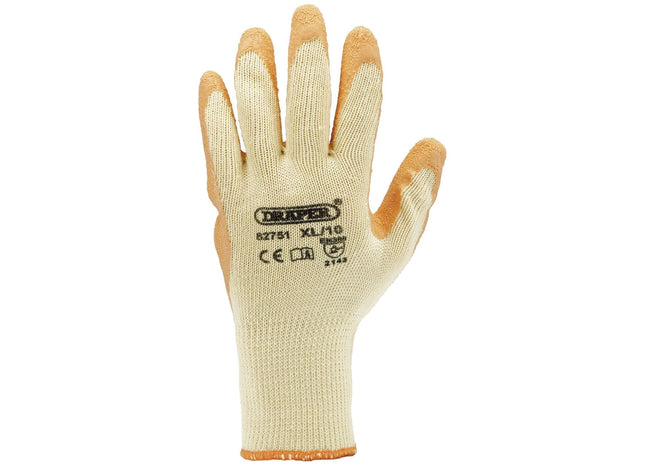 Draper Heavy Duty Latex Coated Work Gloves, Extra Large, Orange (Pack of 10) Draper - Town Tools 