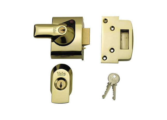 Yale Locks BS2 Nightlatch British Standard Lock 40mm Backset Brasslux Finish Visi Yale Locks - RockBottom Northampton