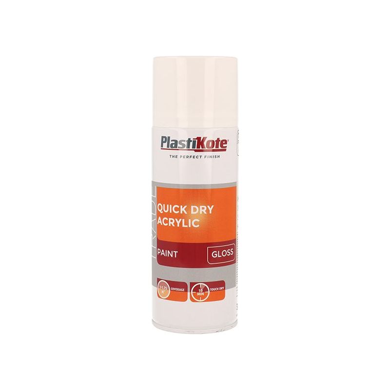 Plastikote Trade Quick Dry Acrylic Spray Paint Gloss White 400ml PlastiKote - RockBottom Nothampton