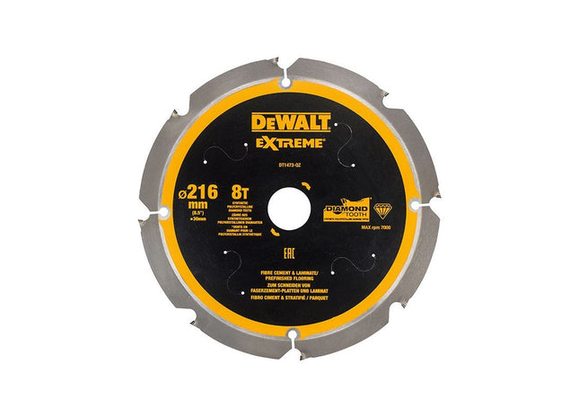 Dewalt Power Tools Extreme PCD Fibre Cement Saw Blade 216 x 30mm x 8T DeWALT Power Tools - RockBottom Northampton