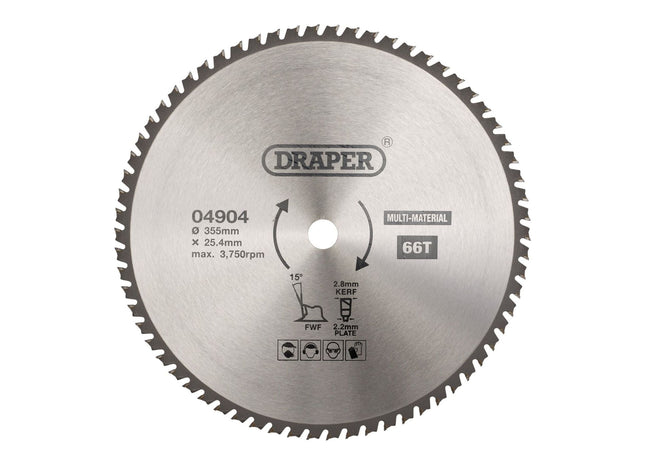 Draper TCT Multi-Purpose Circular Saw Blade, 355 x 25.4mm, 66T 04904 Draper - Town Tools 