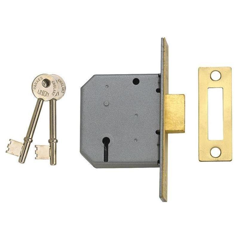 Union 2177 3 Lever Mortice Deadlock Polished Brass 77.5mm 3in Box UNION - RockBottom Northampton