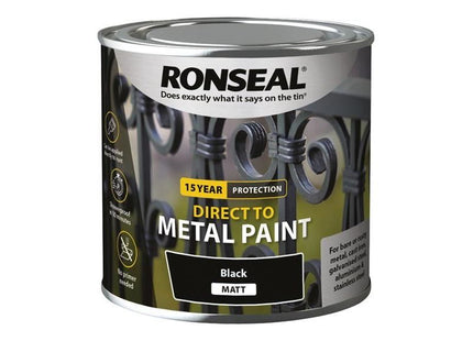 Ronseal Direct to Metal Paint Black Matt 250ml Ronseal - RockBottom Nothampton