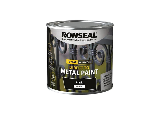 Ronseal Direct to Metal Paint Black Matt 250ml Ronseal - RockBottom Nothampton