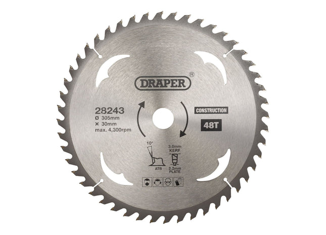 Draper TCT Construction Circular Saw Blade, 305 x 30mm, 48T 28243 Draper - Town Tools 