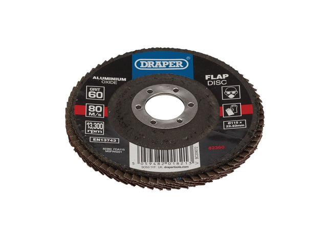 Draper Aluminium Oxide Flap Disc, 115 x 22.23mm, 60 Grit 82360 Draper - Town Tools 