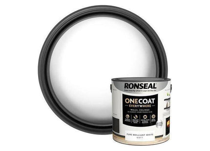 Ronseal One Coat Everywhere Interior Paint Pure Brilliant White Matt 2.5 litre Ronseal - RockBottom Nothampton