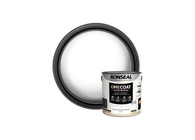 Ronseal One Coat Everywhere Interior Paint Pure Brilliant White Matt 2.5 litre Ronseal - RockBottom Nothampton