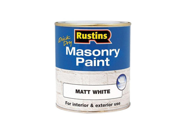 Rustins Quick Dry Masonry Paint Matt White 500ml Rustins - RockBottom Nothampton