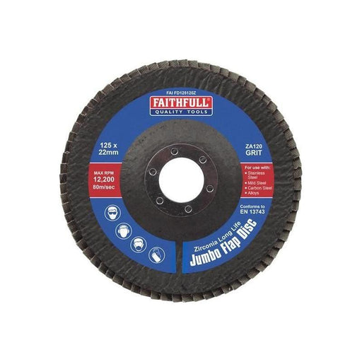 Faithfull Zirconia Abrasive Jumbo Flap Disc ZA120 125mm Faithfull - RockBottom Northampton