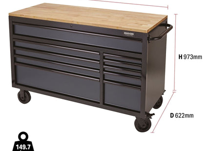 Draper BUNKER Workbench Roller Tool Cabinet, 10 Drawer, 56", Grey 08227 Draper - Town Tools 