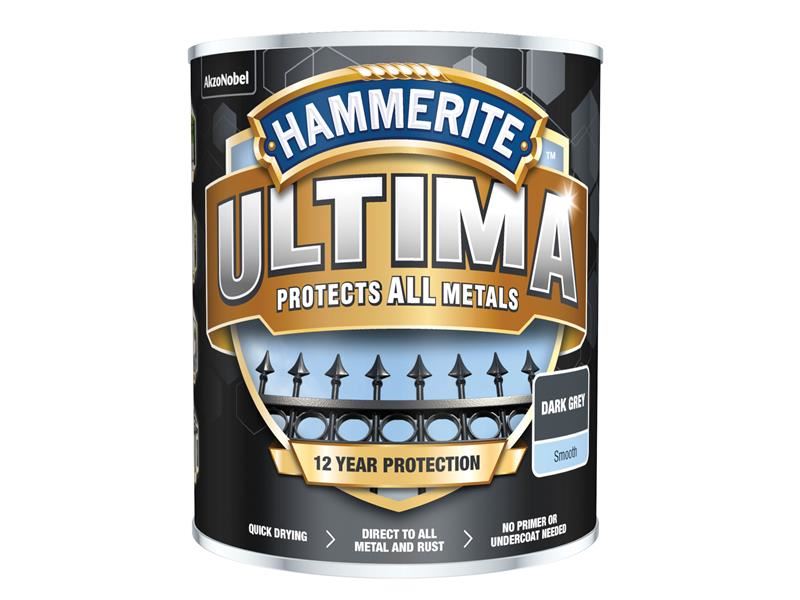 Hammerite Ultima Metal Paint Smooth Dark Grey 750ml Hammerite - RockBottom Northampton