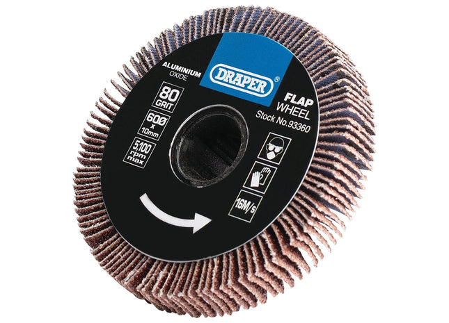 Draper Aluminium Oxide Flap Wheel, 10 x 60mm, 80 Grit 93360 Draper - Town Tools 
