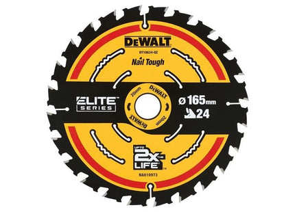 Dewalt Power Tools ELITE™ Series Framing Circular Saw Blade 165 x 20mm x 24T DeWALT Power Tools - RockBottom Northampton