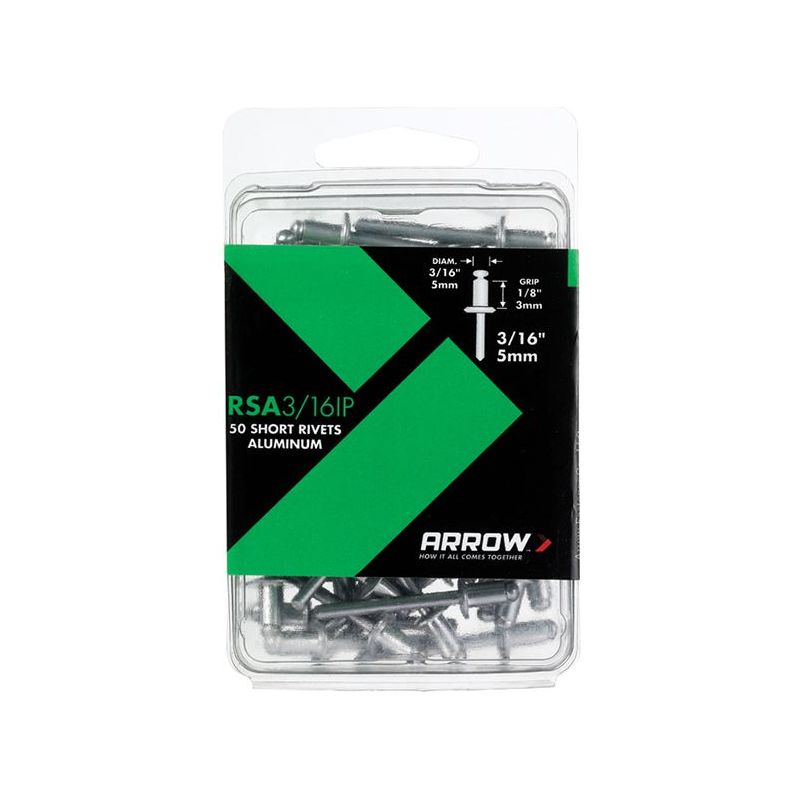 Arrow RSA 3/16IP Aluminium Rivets 3/16in Short Pack of 50 Arrow - RockBottom Northampton 